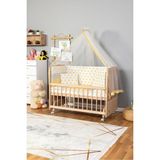 Bamgidoo Ahşap Beşik Anne Yanı Beşik Organik(Boyasız) 60X120-SARI Yıldız Tekyastık Uykuseti+Yatak+Tekerlekli - Burgundy