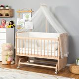 Bamgidoo Doğal Ahşap Anne Yanı Beşik Yeni Doğan Bebek Beşiği (BOYASIZ) 60x120 Uyku Seti Yatak Tekerlekli