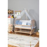 Bamgidoo Mobilya Bamgidoo Ahşap Beşik Anne Yanı Beşik Organik(Boyasız) 60X120- MAVİ Nakış PRENS Uyku Seti + Yatak
