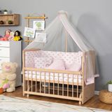 Bamgidoo Mobilya Bamgidoo Ahşap Organik Anne Yanı Beşik 60 x 120 cm Pembe Balina Desenli Konforlu Tasarım