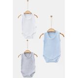 Bamoola %100 Organik Pamuklu Düz Erkek 3'Lü Atlet Body Zıbın - Askılı - Çıtçıtlı (Beyaz - Mavi - Sarı) Erkek 6 Ay