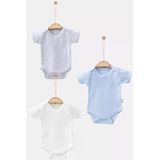 Bamoola %100 Organik Pamuklu Düz Erkek 3'Lü Atlet Body Zıbın - Kısa Kollu - Çıtçıtlı (Gri - Mavi - Beyaz) Erkek 24 Ay