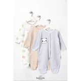 Bamoola %100 Pamuk Panda Desenli 3'Lü Patikli Tulum (Erkek - Kız - Yenidoğan) Gümüş 3-6 Ay