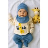 Bamoola for Babies Organik Erkek Bebek Zürafa Desenli 5'li Tulum Hastane Çıkışı Yenidoğan Kıyafet Mama Önlüğü