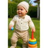 Bamoola Organik Erkek Bebek Papyon Desenli 5'Li Tulum Hastane Çıkışı Yenidoğan Kıyafet Mama Önlüğü Bej Papyon