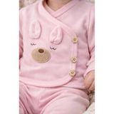 Bamoola Organik Kız Bebek Kulaklı Tavşan Desenli 5'li Tulum Hastane Çıkışı Yenidoğan Kıyafet Mama Önlüğü - Pembe
