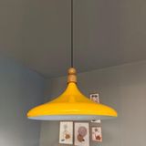 Bamyum 45 cm Çap Champion Xl Sarı Kalın Ahşap Boncuk Avize Tekli Sarkıt Lamba Restoran Salon Mutfak Avize - 1