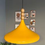 Bamyum 45 cm Çaplı Xl Sarı Ahşap Üç Boncuklu Avize Tekli Sarkıt Restoran Salon Mutfak Avizeleri - 1