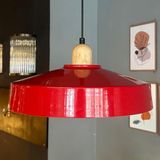 Bamyum Açe Kırmızı Tekli Kalın Ahşap Başlık Avize Retro Sarkıt Ofis Showroom Salon Mutfak Avizeleri