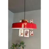 Bamyum Açe Kırmızı Tekli Tabak Ahşap Başlık Avize Retro Sarkıt Ofis Showroom Salon Mutfak Avizeleri