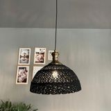Bamyum Bohem Recycle İplik Jüt El Yapımı Siyah İplik Eskitme Tokmak Başlık Tekli Avize