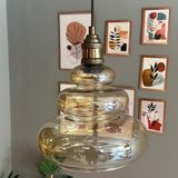 Bamyum Lily Cam Bal Rengi Tekli Avize Eskitme Lale Başlık Retro Sarkıt Lamba Restoran Salon Aydınlatma