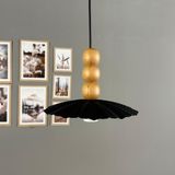 Bamyum Moriva Siyah Metal Avize Ahşap Üç Boncuk Başlık Tekli Rustik Cafe Modern Sarkıt Aydınlatma