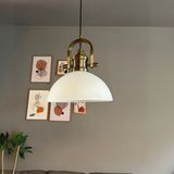 Bamyum Perry Cam Beyaz Tekli Avize Delikli Eskitme Başlık Retro Sarkıt Lamba Restoran Salon Aydınlatma