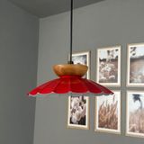 Bamyum Risso Kırmızı Ahşap Tabak Tekli Metal Avize Cafe Mutfak Modern Dekoratif Sarkıt Aydınlatma