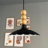 Bamyum Risso Siyah Tekli Metal Avize Ahşap Üç Boncuk Cafe Mutfak Modern Dekoratif Sarkıt Aydınlatma