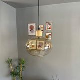 Bamyum Solvia Cam Bal Rengi Tekli Avize Kalın Ahşap Kafa Başlık Retro Sarkıt Lamba Salon Aydınlatma