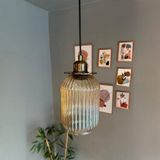 Bamyum Wingmn Bal Rengi Cam Tekli Avize Eskitme Ince Ubaşlık Retro Sarkıt Restoran Salon Aydınlatma