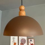 Bamyum Yimpi Sütlü Kahve Kalın Ahşap Boncuk Başlık Avize Tekli Sarkıt Salon Dekoratif Aydınlatma Pastane
