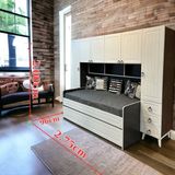 BanaBi Mobilya BANA Bİ MOBİLYA - TWEETY Karyola Dolaplı Yatak Seti – 275 cm Geniş, 90x190 Yatak, Yavru Yataklı, Membran Kapaklı Modern Tasarım - 240 x 180 x 96 cm - Çam - Beyaz