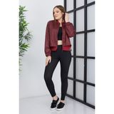 Banada Moda Kadın Çift Kumaşlı Fermuarlı Spor Ceket - Bordo