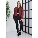 Banada Moda Kadın Çift Kumaşlı Fermuarlı Spor Ceket - XL - Bordo