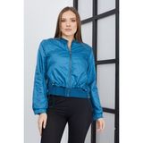 Banada Moda Kadın Çift Kumaşlı Fermuarlı Spor Ceket - XL - Petrol Yeşili