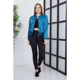 Banada Moda Kadın Çift Kumaşlı Fermuarlı Spor Ceket - XS - Petrol Yeşili