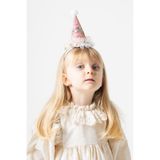 Banamio Happy Birthday Yazılı Renkli Pul Kaplı Tüllü Parti Tacı (Beyaz)