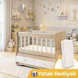 Banana Baby Hoop Yatak Hediyeli Anneyanı Sallanır Sabitlenir Çift Çekmeceli Mdf Çıtalı U Profilli 60*120 Beşik - Beyaz - Ahşap