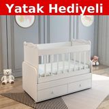 BANANA BABY SOFT YATAK HEDİYELİ ANNEYANI SALLANIR İKİ ÇEKMECELİ 60*120 BEŞİK - Beyaz