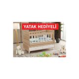 Banana Baby Yatak Hediyeli Ahşap Renkli Retro Salanır Çekmeceli 60X120 Beşik