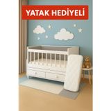 Banana Baby Yatak Hediyeli Anneyanı Sallanır Sabitlenir Çekmeceli 60X120 Beşik