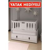 Banana Baby Yatak Hediyeli Mars Asansörlü 60*120 Anneyanı Sallanır Sabitlenir Iki Çekmeceli Beşik - Beyaz