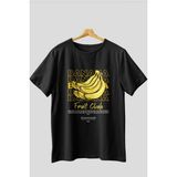 Banana Ön Baskılı Siyah Oversize T-Shirt Erkek Kadın Pamuk Bisiklet Yaka Tişort - XL