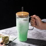 Bandesun Bambu Kapaklı ve Pipetli Saplı 32oz Vintage Cam Bardak - Sıcak ve Soğuk içecekler için Borosilikat Cam Bardak