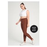 Banega Curve Büyük Beden Örme Şardonlu Polarlı Kışlık Kahverengi Tayt Kahve 6XL
