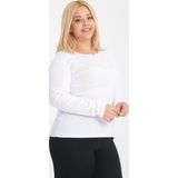 Banega Curve Büyük Beden Pamuklu Likralı Bisiklet Yaka Düğme Detaylı Basic Düz Beyaz Bluz