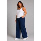 BANEGA Curve Kadın Büyük Beden Esnek Kumaş Lastikli Yüksek Bel İpli Cepli Bol Paça Jeans Kot Pantolon