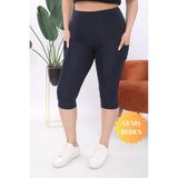 Banega Curve Kadın Büyük Beden Lacivert Yüksek Bel Toparlayıcı Çift Cepli Diz Altı Kapri Tayt Capri - 2XL