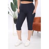 Banega Curve Kadın Büyük Beden Lacivert Yüksek Bel Toparlayıcı Çift Cepli Diz Altı Kapri Tayt Capri - XL