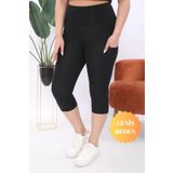 Banega Curve Kadın Büyük Beden Siyah Yüksek Bel Toparlayıcı Çift Cepli Diz Altı Kapri Tayt Capri Siyah 4XL