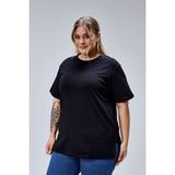 Banega Curve Kadın Siyah Yırtmaçlı Pamuk T-Shirt Kısa Kol Günlük Tarz 1 Adet - 2XL
