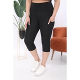 Banega Curve Kadın Siyah Yüksek Bel Toparlayıcı Kapri Tayt 3XL Çift Cepli Esnek Kumaş