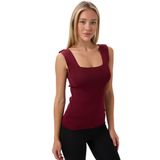 BANEGA Kadın Kare Yaka Kalın Askılı Basic Fit Bluz Crop Top (Bordo, Standart Beden)