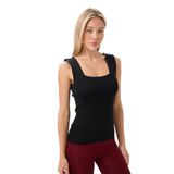 BANEGA Kadın Kare Yaka Kalın Askılı Basic Fit Bluz Crop Top (Siyah, Standart Beden)