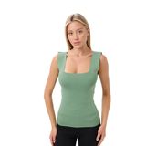 BANEGA Kadın Kare Yaka Kalın Askılı Basic Fit Bluz Crop Top (Yeşil, Standart Beden)