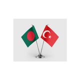 Bangladeş Devlet Bayrağı ve Türkiye Bayrağı İkili Saten Masa Bayrağı Takımı
