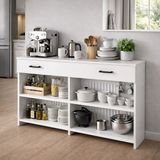 Bangu Petek Üstü Minimal Kahve Köşesi Dolabı (Derinlik 32 Cm) Bohem Kahve Standı BPKM008 - 140 CM - Beyaz