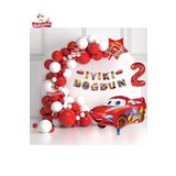 Bannerli 2 Yaş Yıldız Araba Folyo Balonlu Kırmızı Beyaz Konsept Doğum Günü Parti Seti